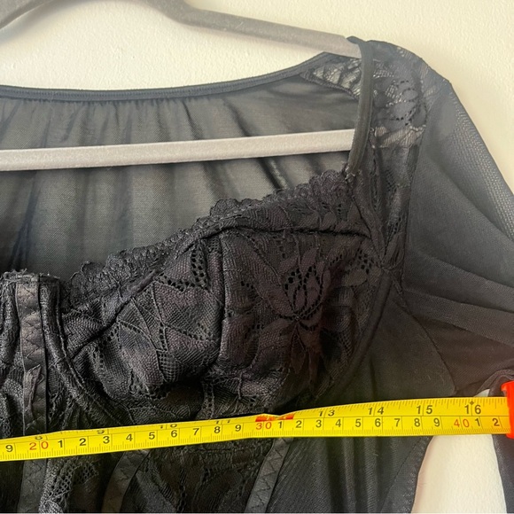 Shein Curve 0XL Black Lace Mesh Bodysuit Corset Style Long Sleeve Y2K Clubwear - Picture 9 of 10